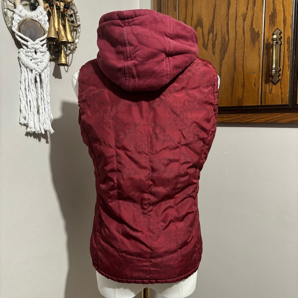 Vintage Y2K Hooded Zip Vest Size Small Reversible Sporty Red Burgundy - Picture 5 of 8